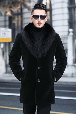 mens black single breasted coat with fur collar Alicefurs