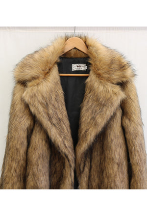 mens fake fur coat brown long fluffy overcoat 4 Alicefurs