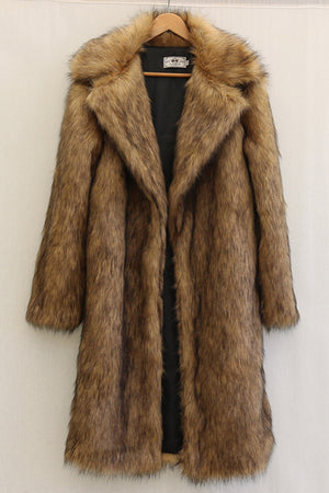 mens fake fur coat brown long fluffy overcoat Alicefurs