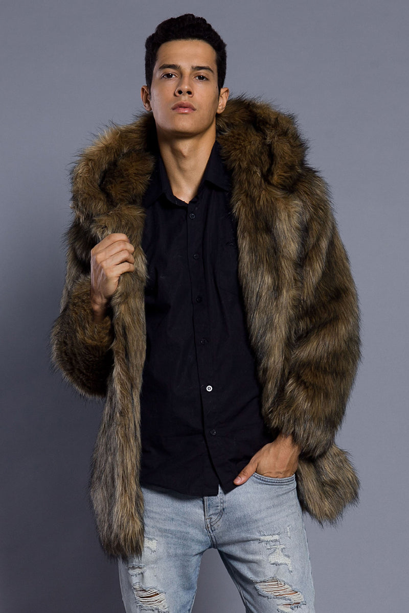 Men's Fake Fur Coat Hooded Winter Warm Outerwear