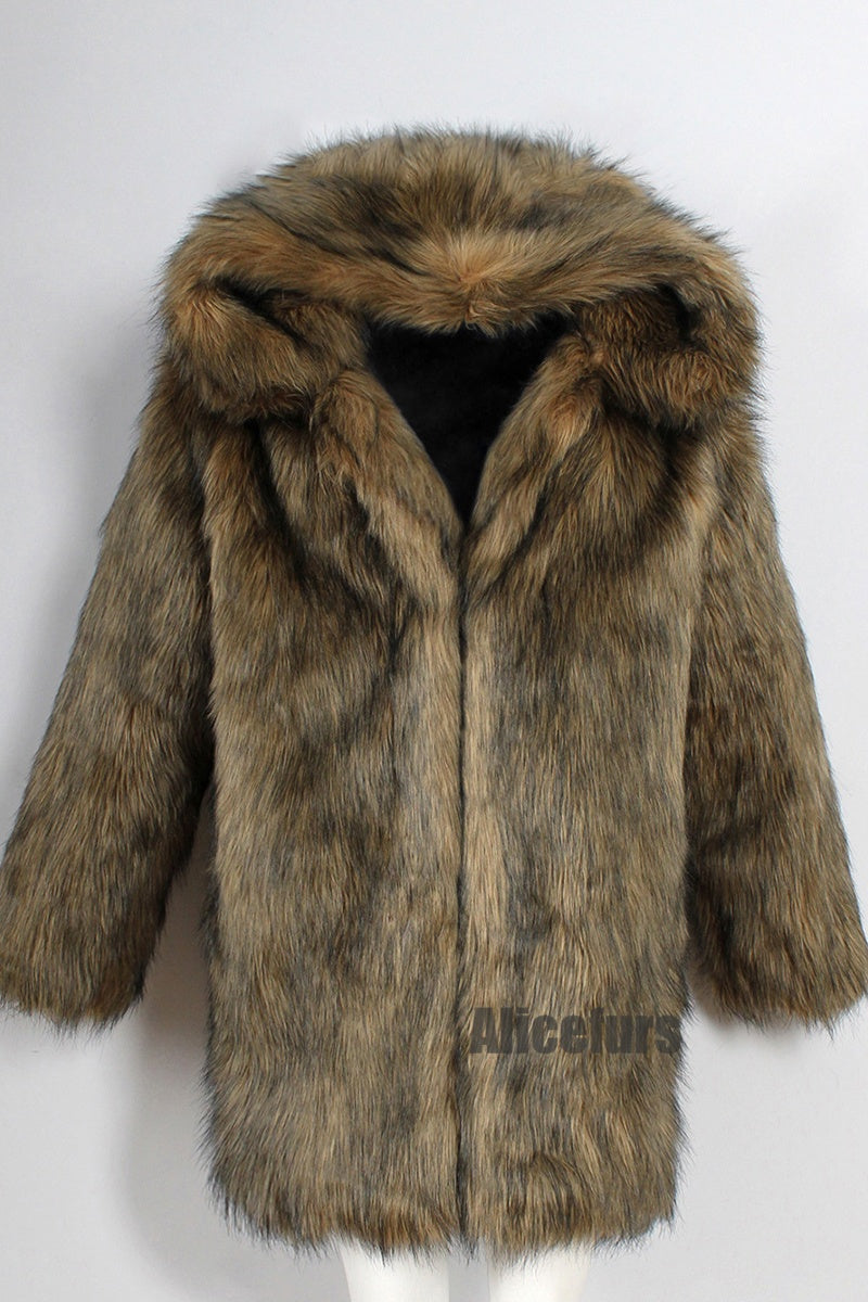 Men's Fake Fur Coat Hooded Winter Warm Outerwear