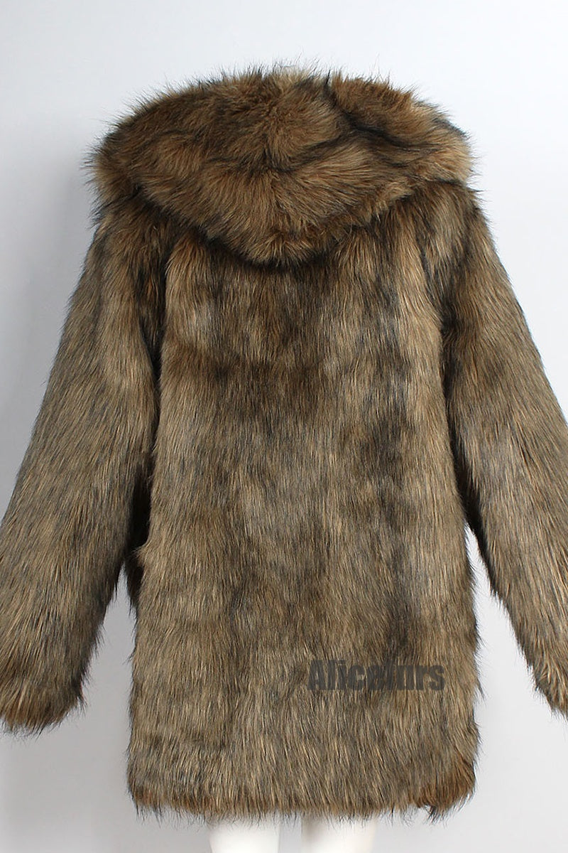 Men's Fake Fur Coat Hooded Winter Warm Outerwear