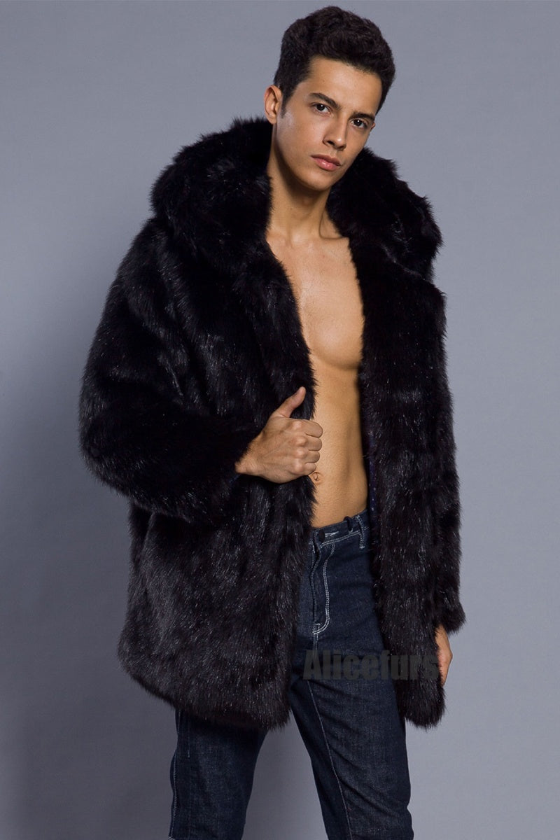 Men's Fake Fur Coat Hooded Winter Warm Outerwear