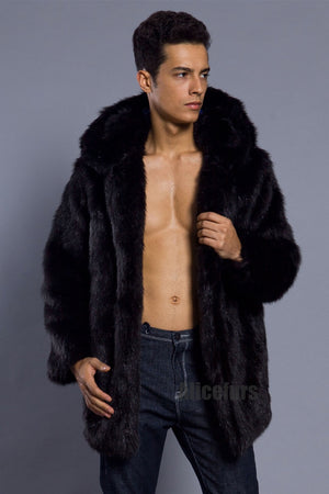 mens fake fur coat hooded winter warm outerwear in black 2 Alicefurs