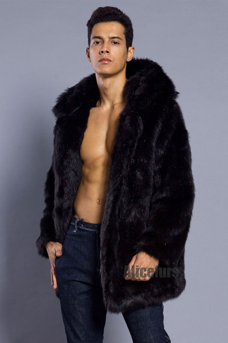 Men's Fake Fur Coat Hooded Winter Warm Outerwear