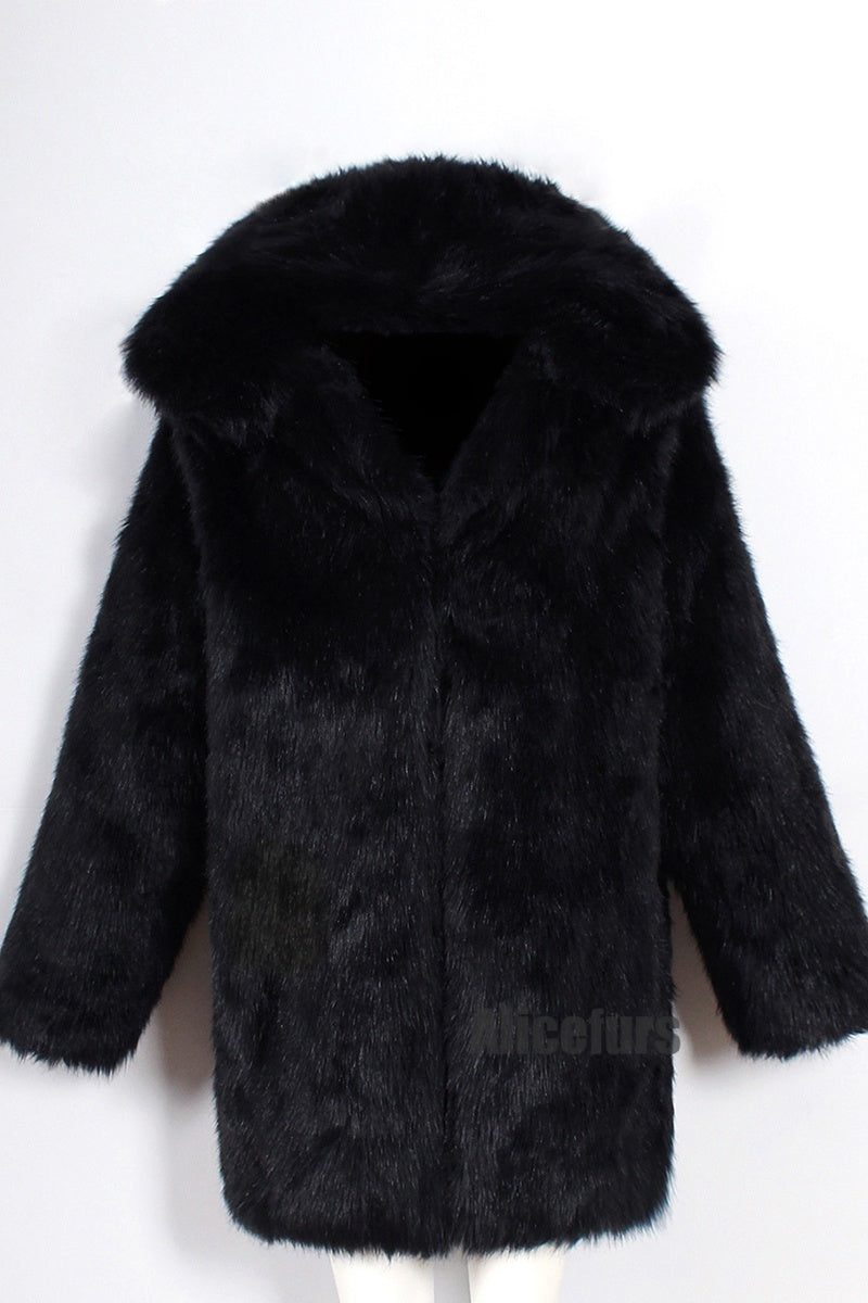 Men's Fake Fur Coat Hooded Winter Warm Outerwear