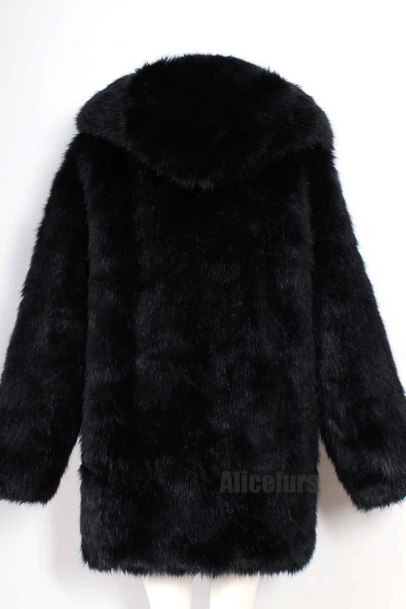 Men's Fake Fur Coat Hooded Winter Warm Outerwear