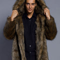 mens fake fur coat hooded winter warm outerwear in brown Alicefurs