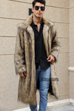 Men's Faux Fur Coat Square Collar Fluffy Long Overcoat