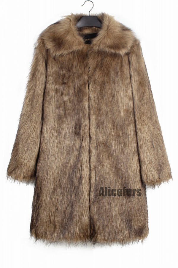 Men's Faux Fur Coat Square Collar Fluffy Long Overcoat