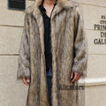 mens faux fur coat square collar fluffy long overcoat in brown Alicefurs