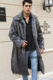 Men's Faux Fur Coat Square Collar Fluffy Long Overcoat