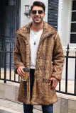 Men's Faux Fur Coat Square Collar Fluffy Long Overcoat