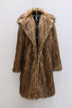 mens faux fur coat winter brown long fluffy overcoat 1 Alicefurs