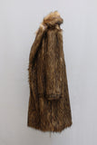 Men's Faux Fur Coat Winter Brown Long Fluffy Overcoat