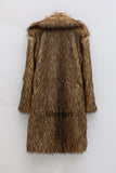 Men's Faux Fur Coat Winter Brown Long Fluffy Overcoat