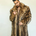 mens faux fur coat winter brown long fluffy overcoat Alicefurs