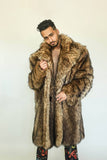 Men's Faux Fur Coat Winter Brown Long Fluffy Overcoat