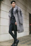 Men's Faux Fur Coat Winter Fluffy Long Overcoat in Gray