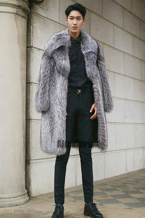 mens faux fur coat winter fluffy long overcoat in gray 4_098a6fd5 9632 46ab 96c8 dc4098e4cac3 Alicefurs