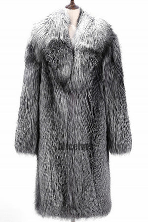 mens faux fur coat winter fluffy long overcoat in gray 5 Alicefurs