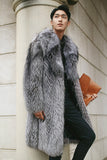 Men's Faux Fur Coat Winter Fluffy Long Overcoat in Gray