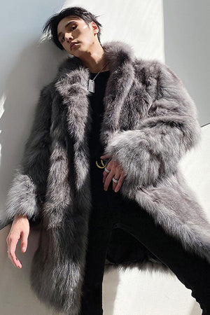 mens faux fur coat winter long fluffy overcoat in gray 2 Alicefurs