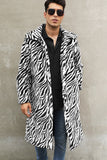 Men's Faux Fur Coat Winter Zebra Print Long Overcoat