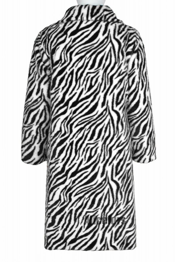Men's Faux Fur Coat Winter Zebra Print Long Overcoat