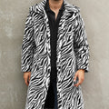mens faux fur coat winter zebra print long overcoat in black and white Alicefurs