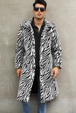 Men's Faux Fur Coat Winter Zebra Print Long Overcoat