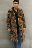 Men's Faux Fur Coat Winter Zebra Print Long Overcoat