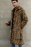 Men's Faux Fur Coat Winter Zebra Print Long Overcoat