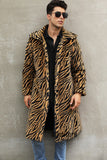 Men's Faux Fur Coat Winter Zebra Print Long Overcoat