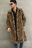 Men's Faux Fur Coat Winter Zebra Print Long Overcoat