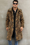 Men's Faux Fur Coat Winter Zebra Print Long Overcoat