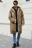 Men's Faux Fur Coat with Hood Winter Fluffy Long Outerwear