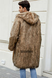 Men's Faux Fur Coat with Hood Winter Fluffy Long Outerwear