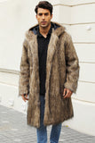 Men's Faux Fur Coat with Hood Winter Fluffy Long Outerwear