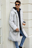 Men's Faux Fur Coat with Hood Winter Fluffy Long Outerwear