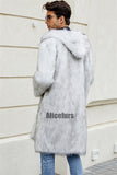 Men's Faux Fur Coat with Hood Winter Fluffy Long Outerwear