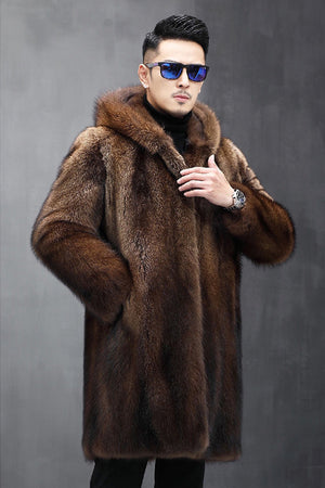 mens faux fur coat with hood winter fluffy overcoat 1 Alicefurs