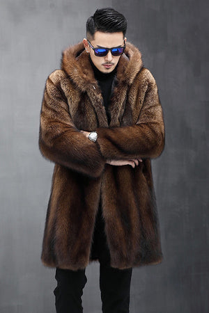 mens faux fur coat with hood winter fluffy overcoat 4 Alicefurs