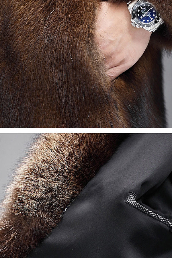Men's Faux Fur Coat with Hood Winter Fluffy Overcoat