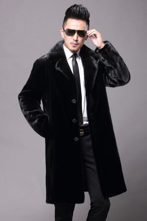 mens faux mink coat black winter fuzzy overcoat 1 Alicefurs