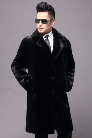 mens faux mink coat black winter fuzzy overcoat 2 Alicefurs