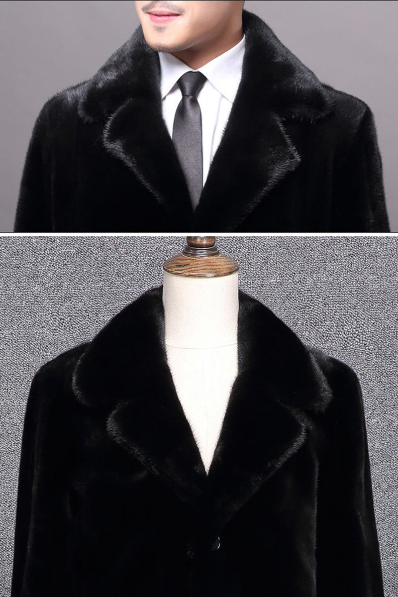 Men's Faux Mink Coat Black Winter Fuzzy Overcoat
