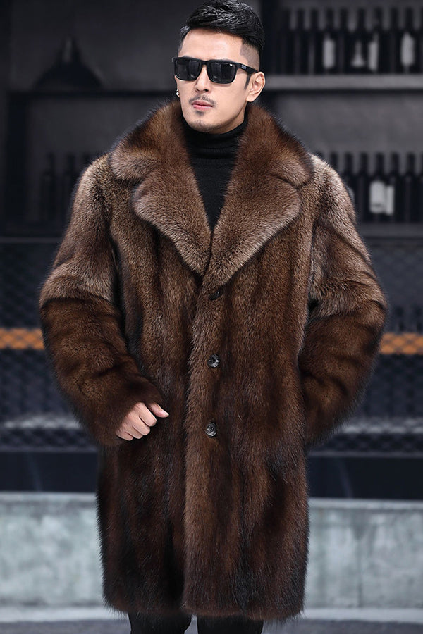 Men's Faux Mink Coat Plus Size Brown Casual Overcoat