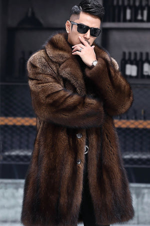mens faux mink coat plus size brown casual overcoat 2 Alicefurs