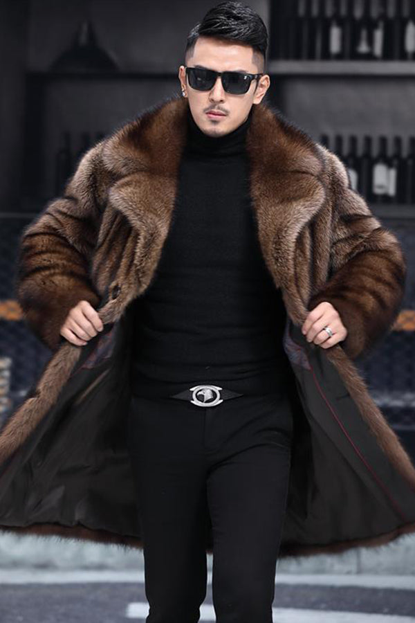 Men's Faux Mink Coat Plus Size Brown Casual Overcoat